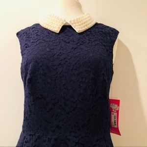 Betsey Johnson NWT Navy Lace Pearl Collar Dress 2